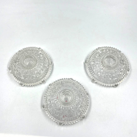 Vintage Pressed Clear Glass Round Footed Candlestick Taper Candle Holder 3 Piece - Picture 1 of 7